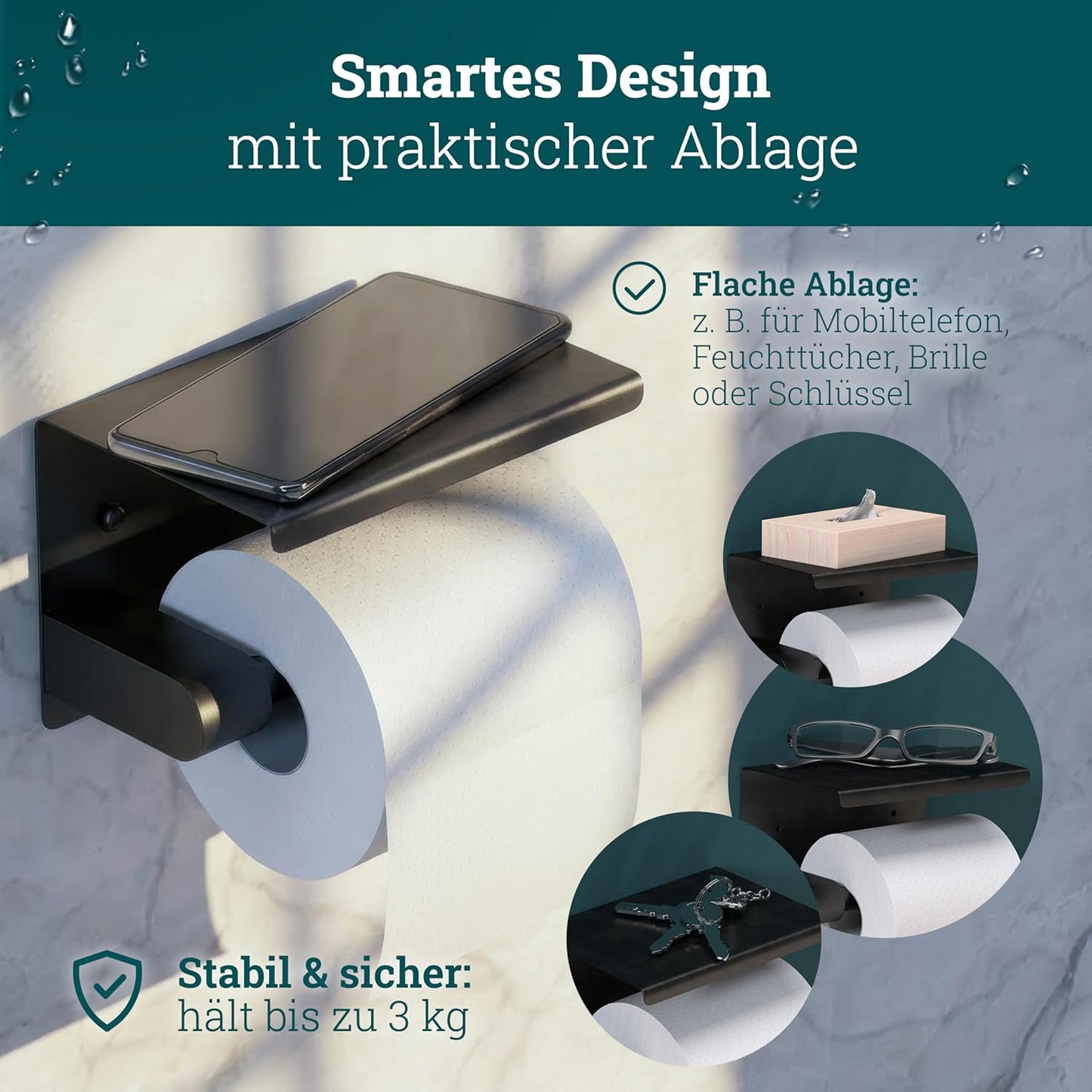 Toilettenpapierhalter, Edelstahl Matt-schwarz Edelstahl