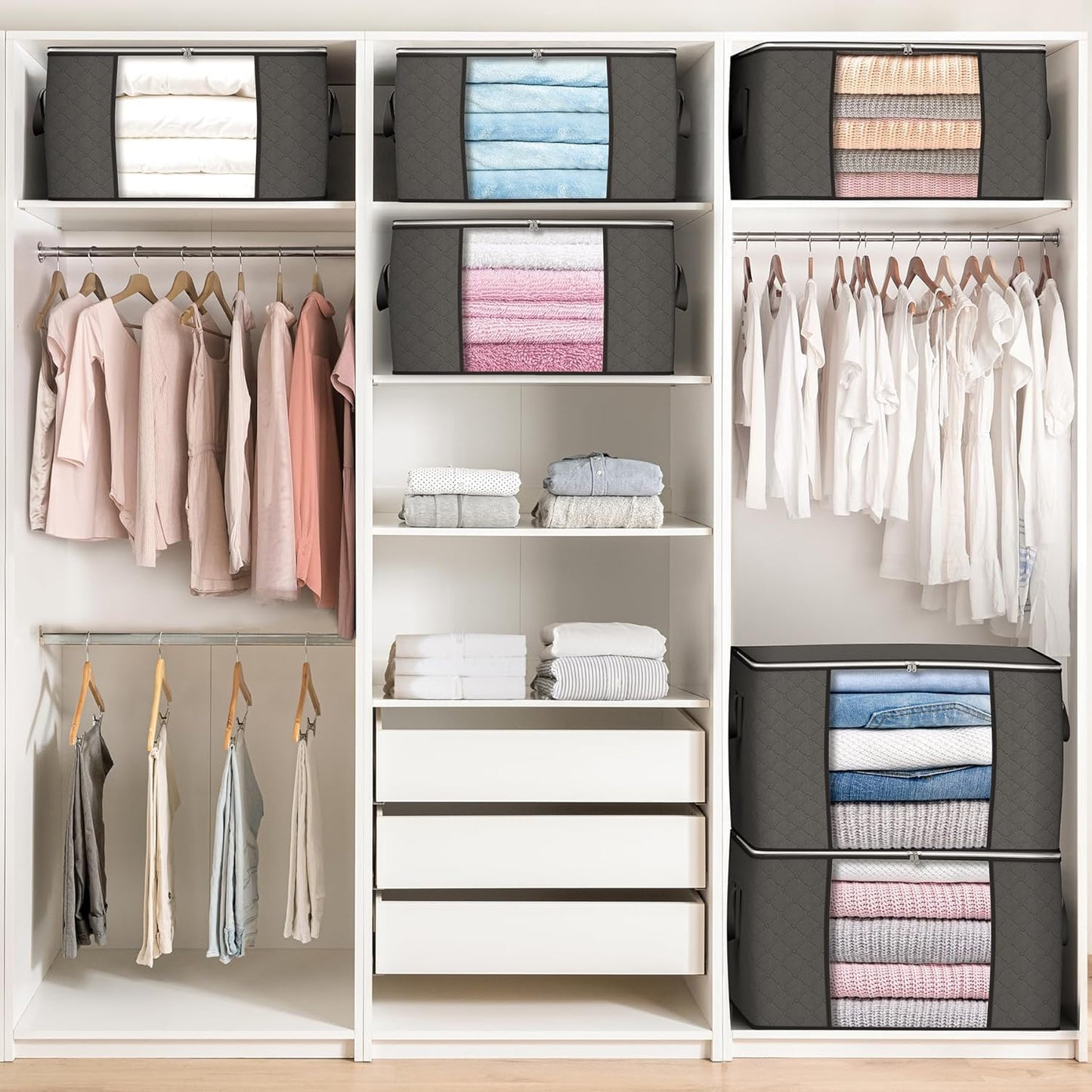 6-teiliges Aufbewahrungstaschen-Set, 6 X 90L Grau
