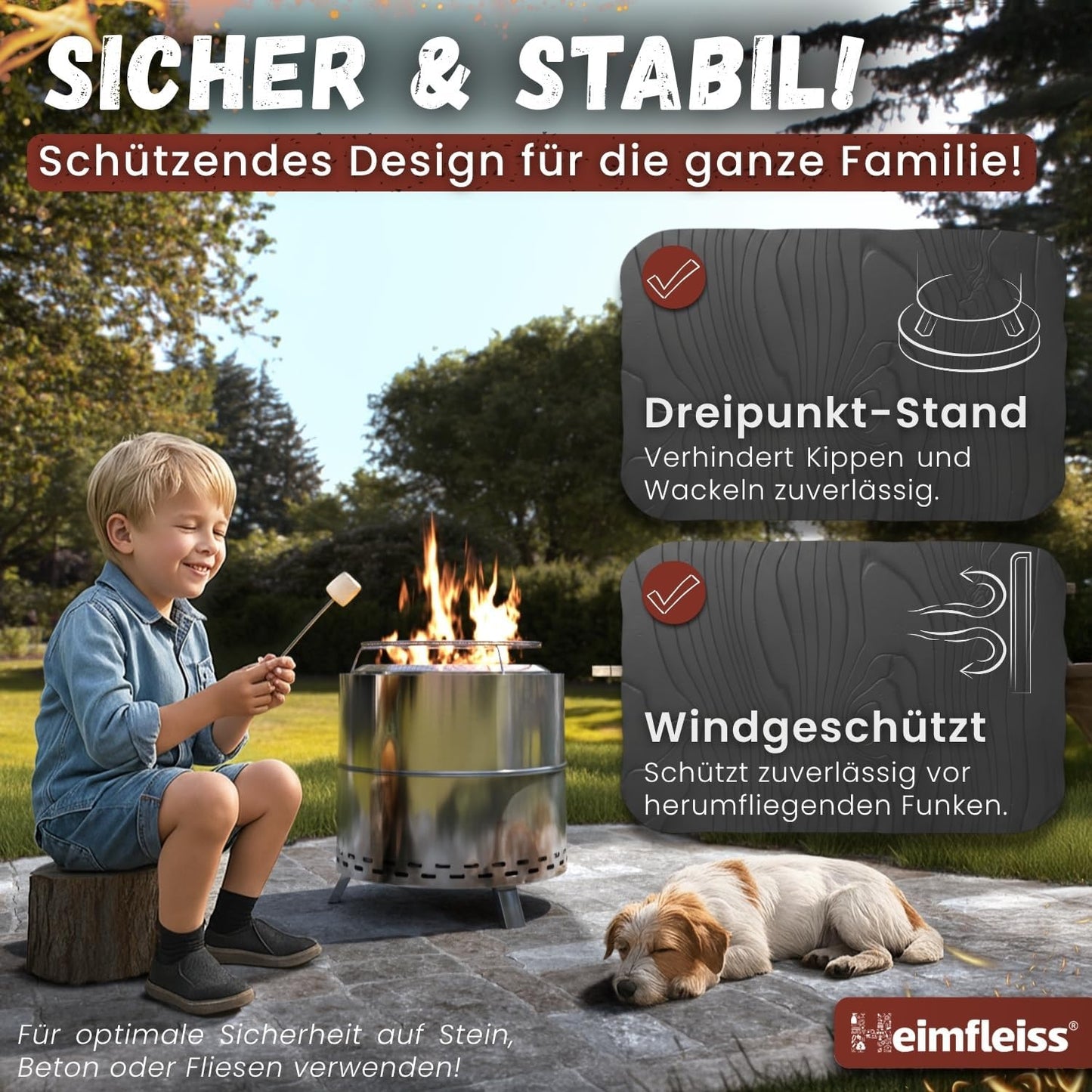 Rauchfreie Feuerschale mit Grillrost, Ø 50 cm Silber