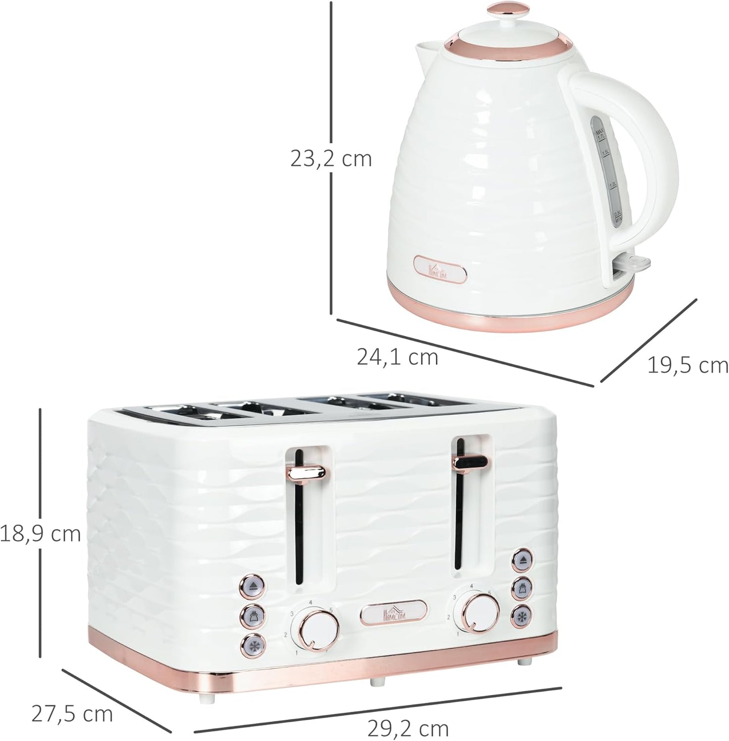 Frühstücks-Set: Wasserkocher & 4-Scheiben-Toaster, Cremeweiss
