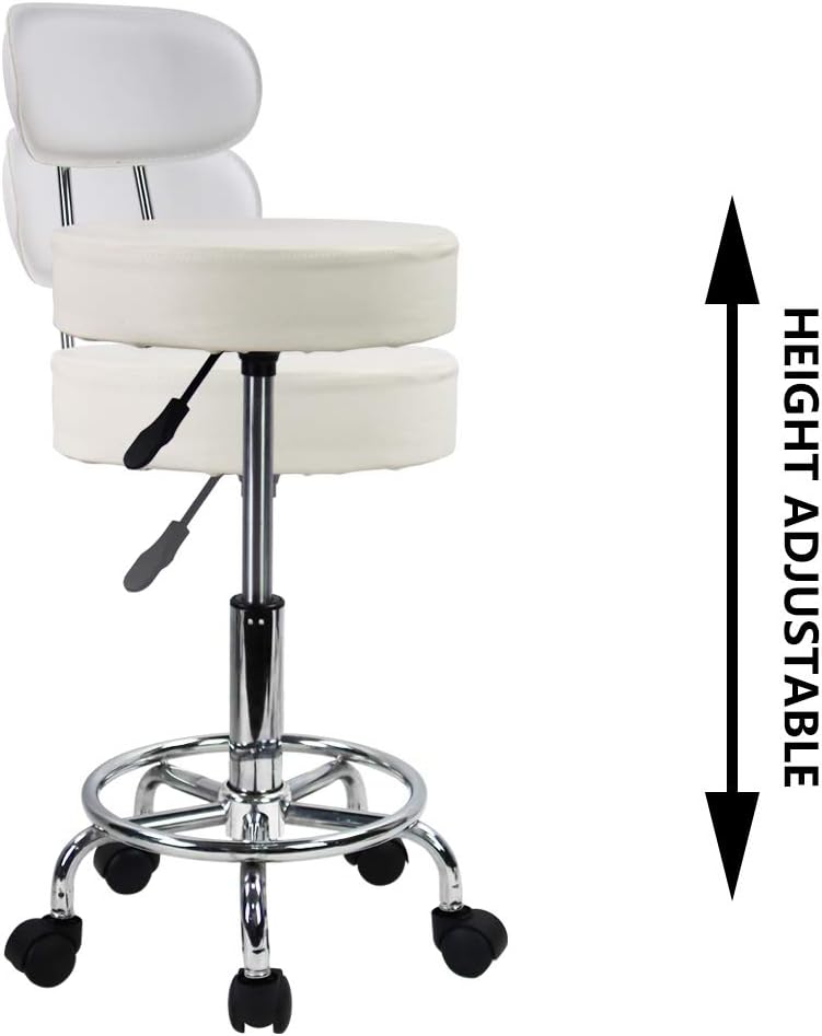 Rollhocker mit Fussstütze und niedriger Rückenlehne, höhenverstellbar, Weiss