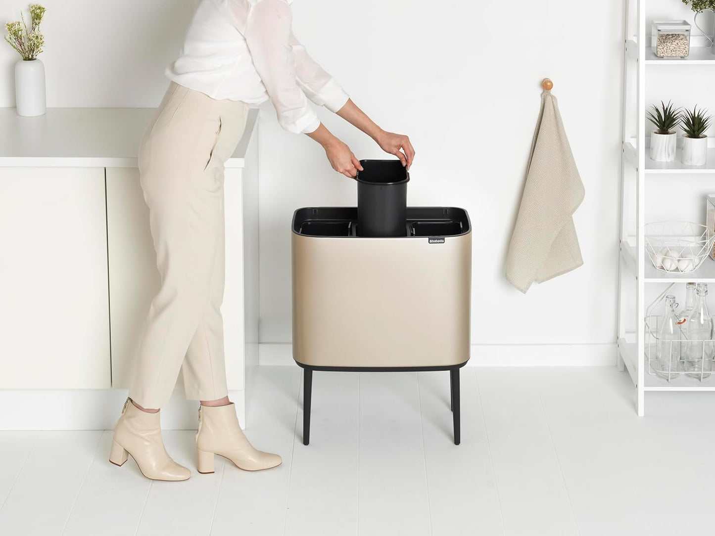 Bo Touch - Recycling Mülleimer mit 3 Fächern (3 x 11L), 3 Inneneimer (3 x 11L) Champagne