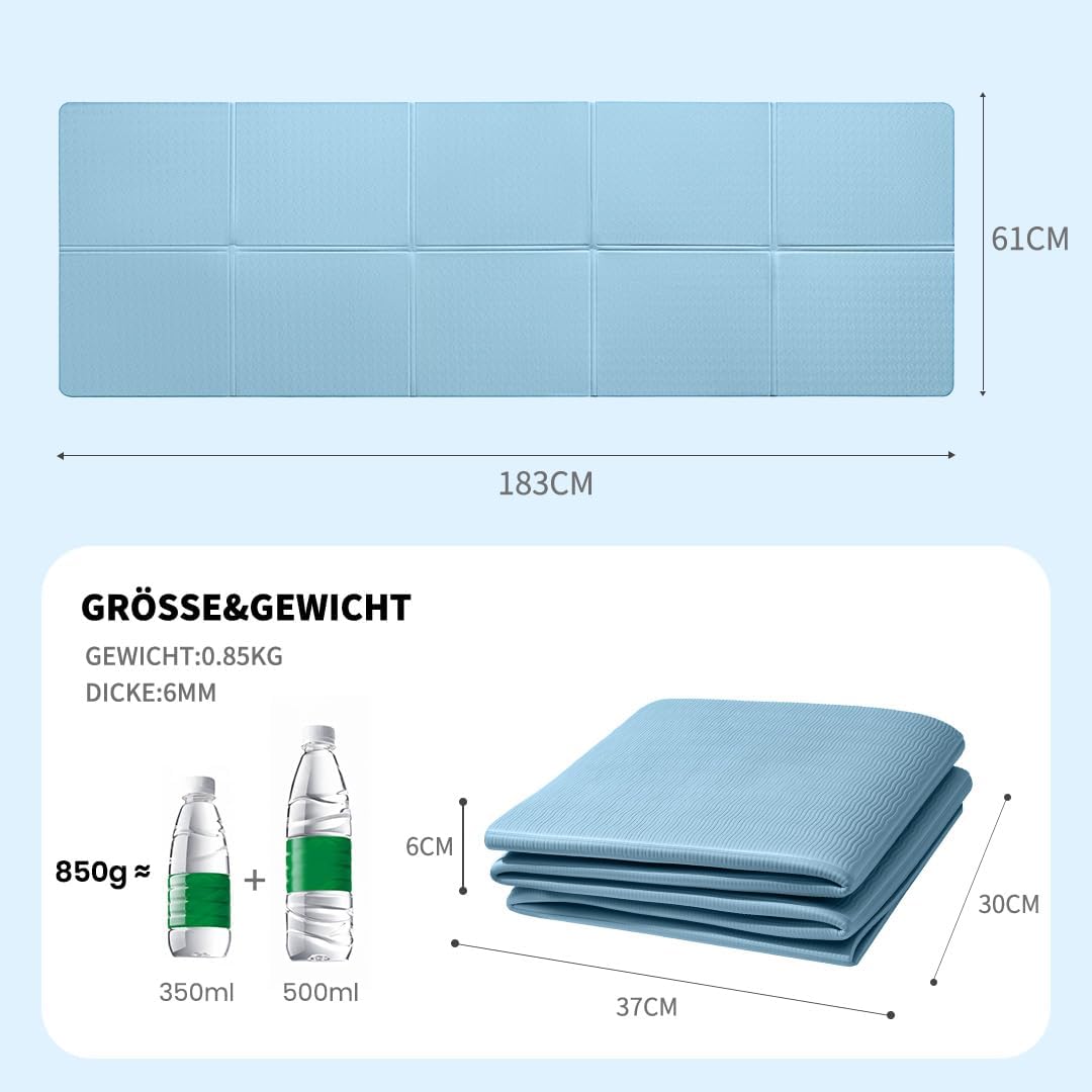 Klappbare Rutschfeste Yogamatte, Blau 183*61*0.6cm