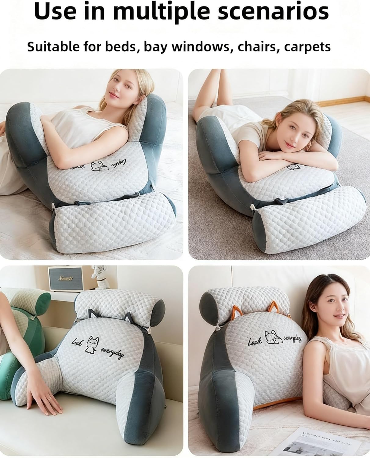 Ergonomisches Lesekissen mit Armlehnen, Bohnensamt Grau 70*50cm