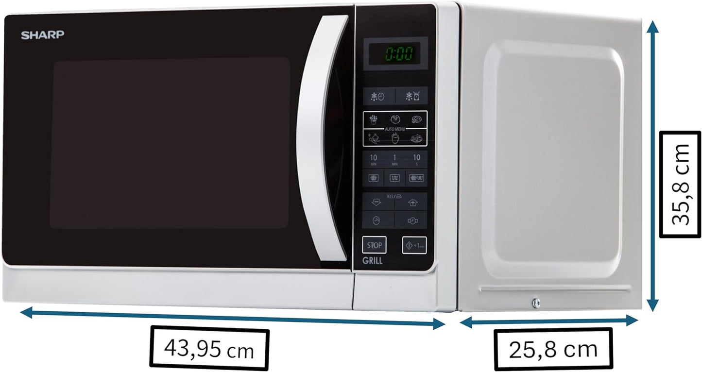2-in-1 Grill-Kompakt-Mikrowellengerät mit Uhr, Silber