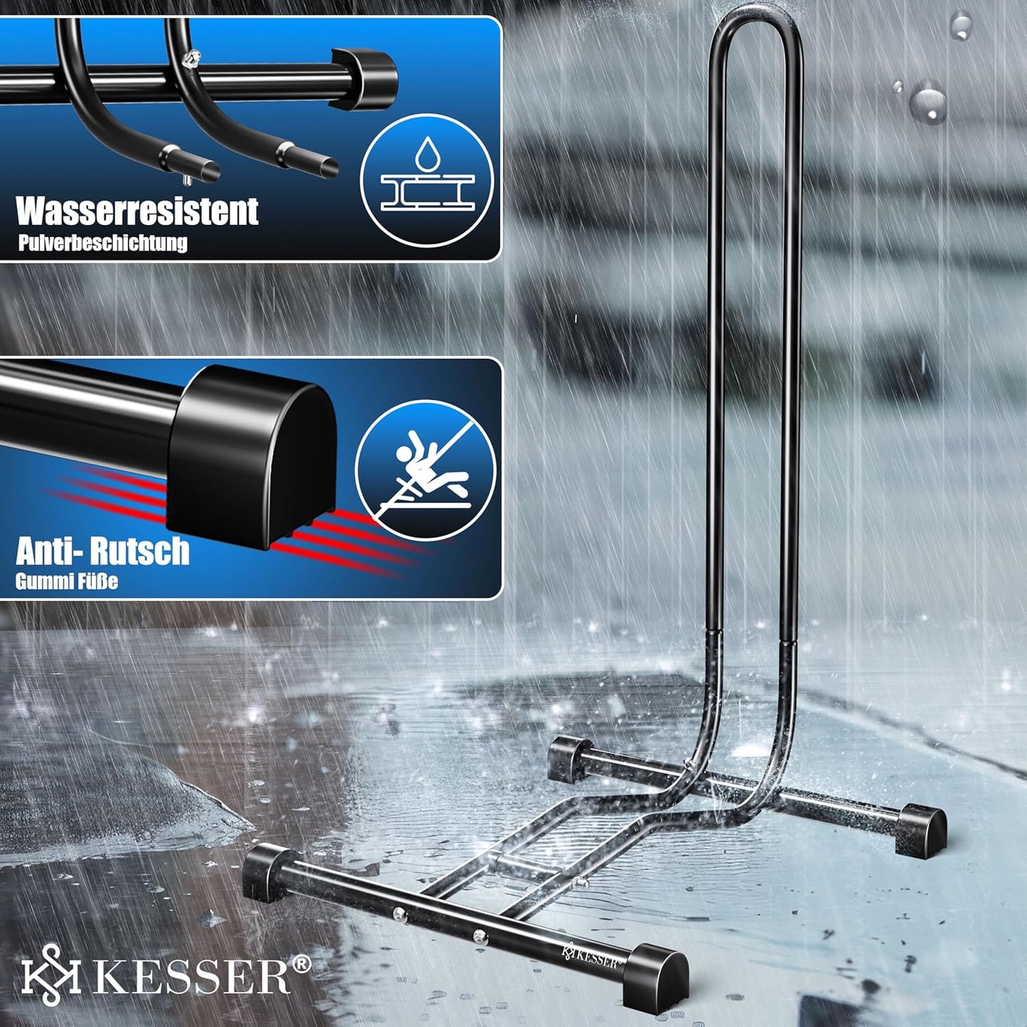 2er-Fahrradständer-Set mit Luftpumpe, 2er Set, Schwarz