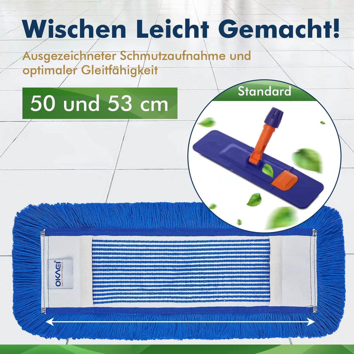 10er-Set Wischmoppbezüge für Trocken- & Nassreinigung, 50 cm Bezug Blau