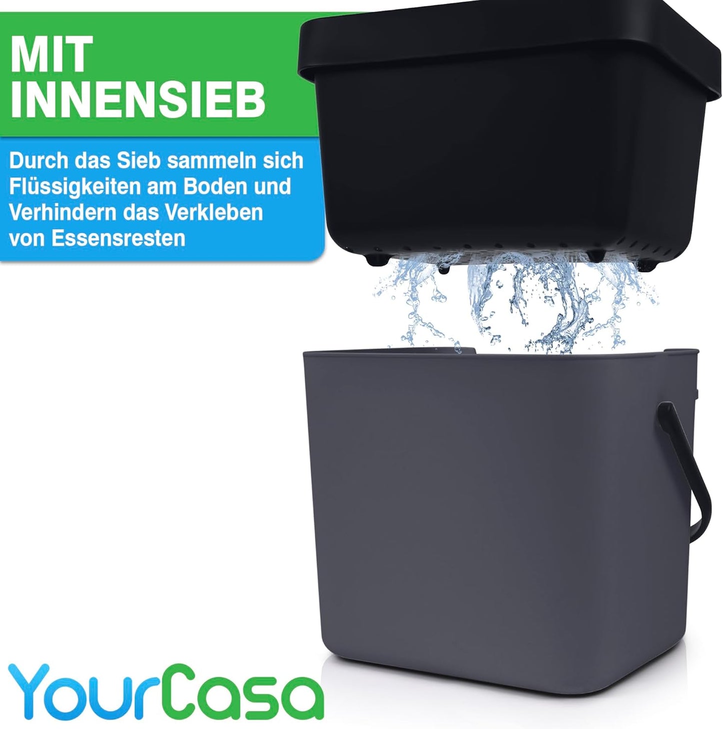 Biomülleimer mit Einhängesystem & Sieb, Anthrazit