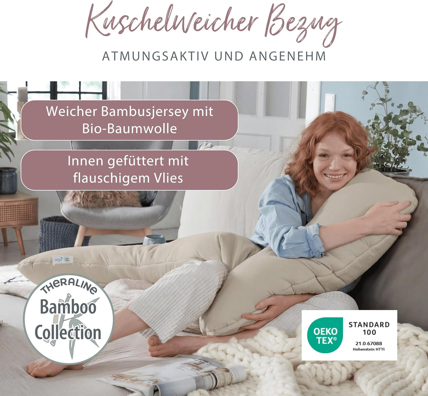 Ergonomisches Seitenschläferkissen mit Kopfstütze, Melange Blau-grau Bambus-kollektion