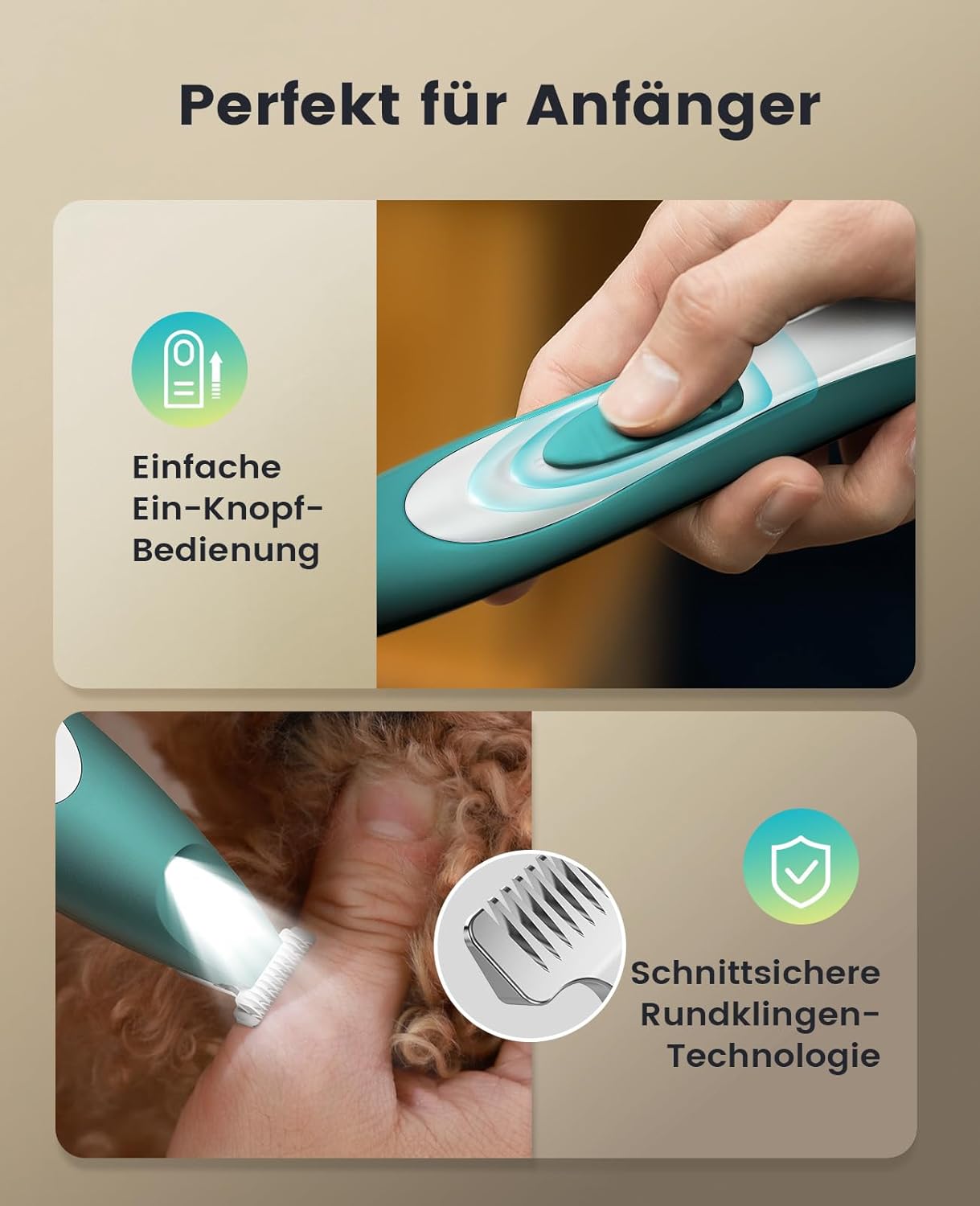 Kabelloser Pfotentrimmer YP-7015L mit LED-Licht, Grün