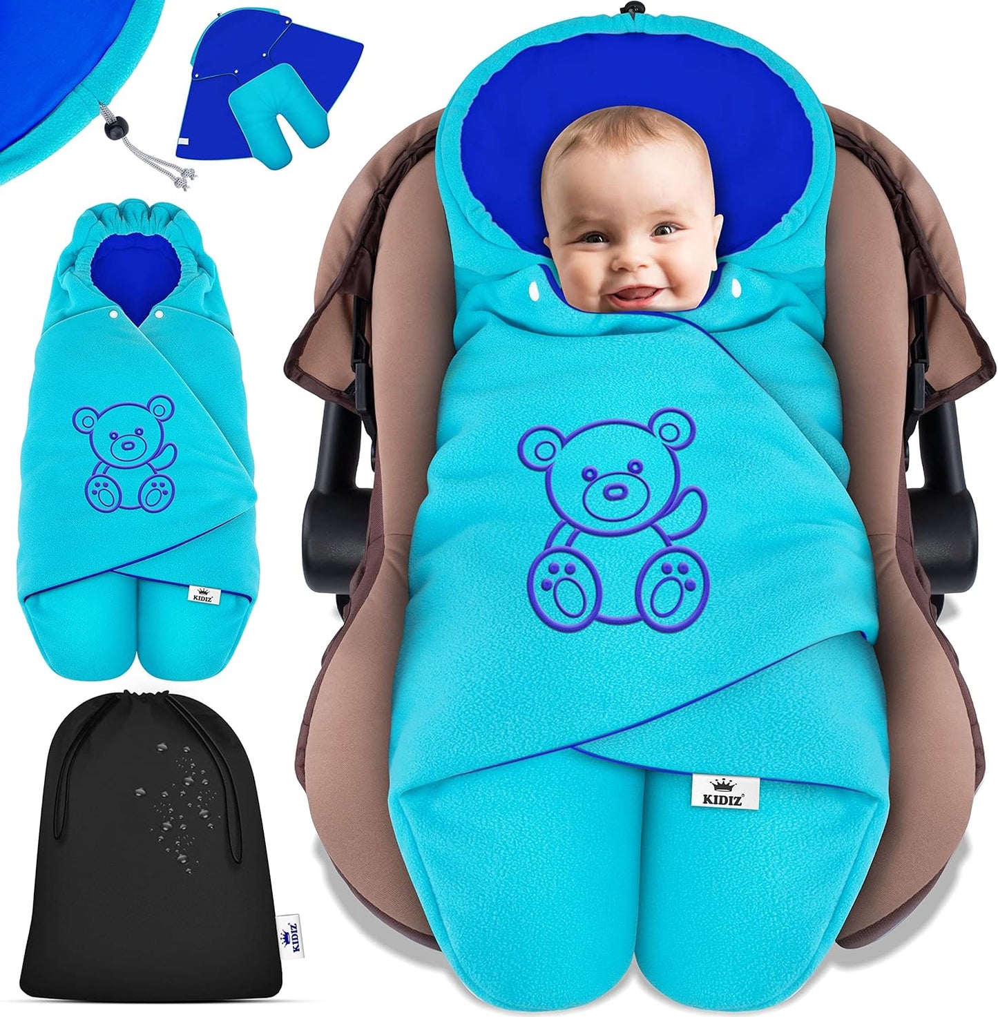 Einschlagdecke für Babyschale & Kinderwagen, Aqua / Marineblau