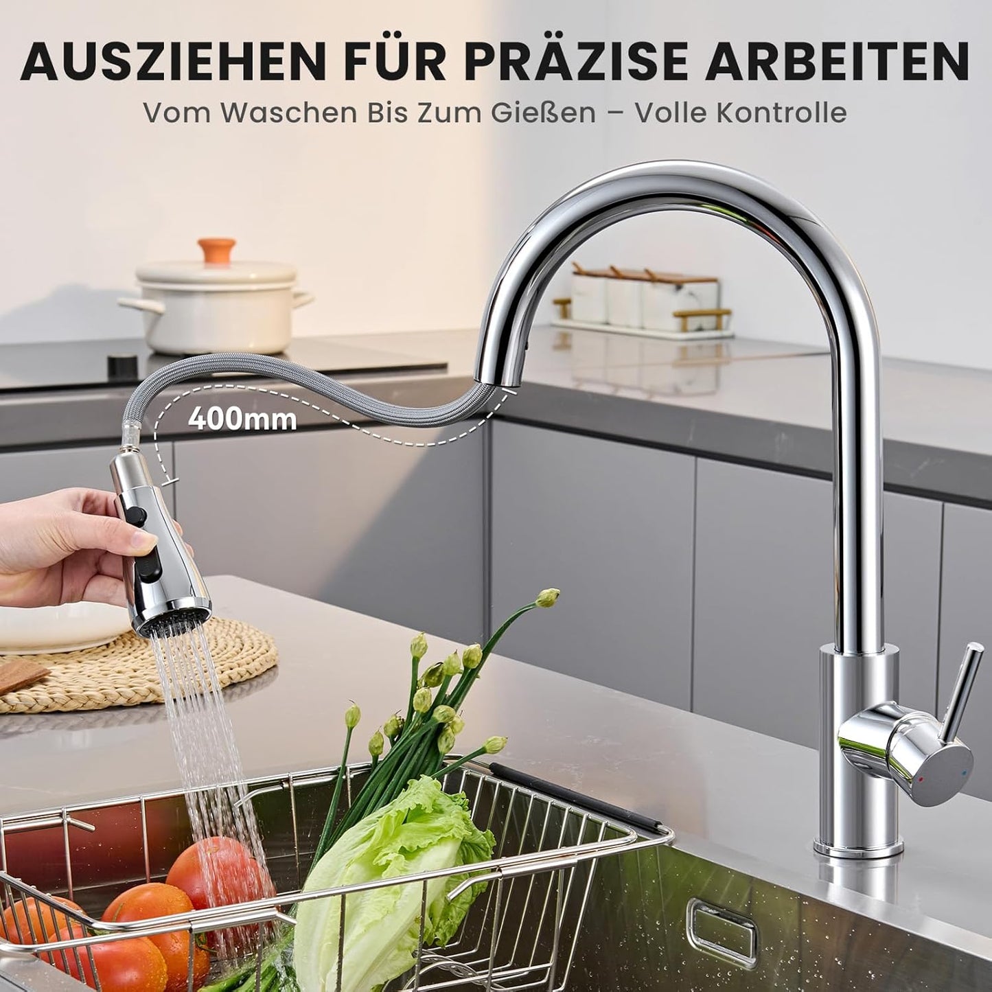 Küchenarmatur mit ausziehbarer Brause, Chrom