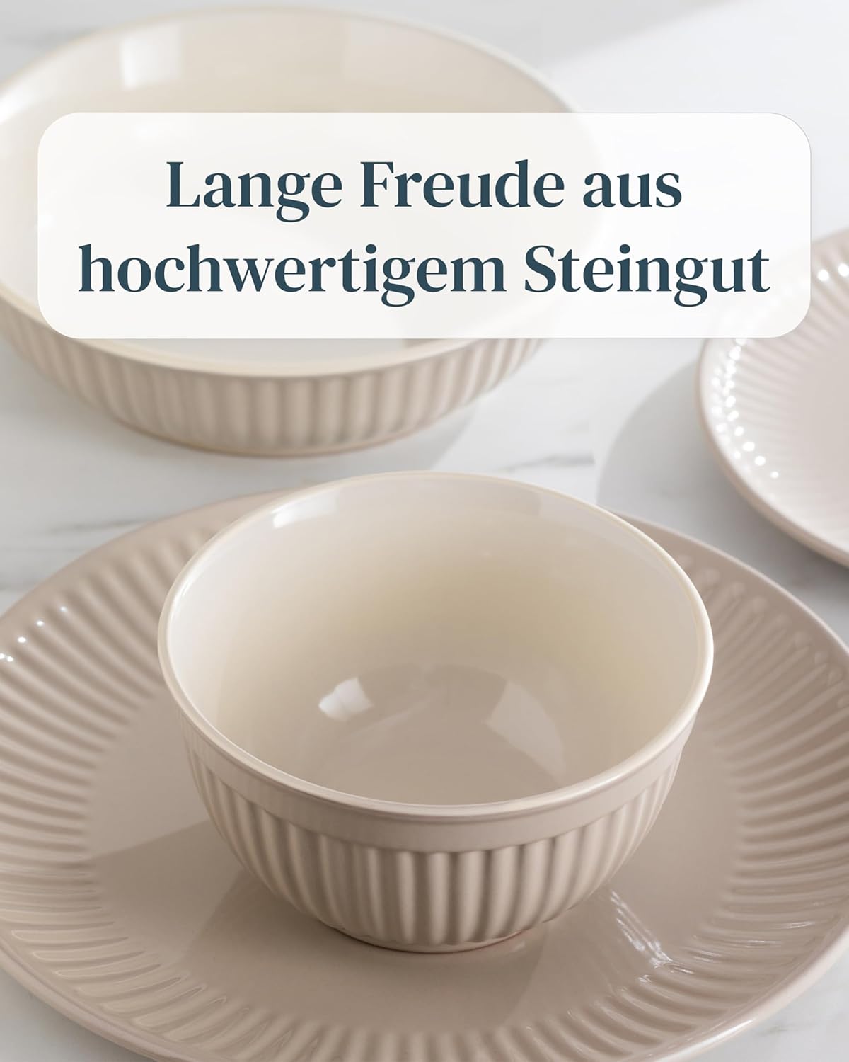 Skandinavisches Suppenteller-Set Hygge, Tiefe Teller (6x) Hellbraun
