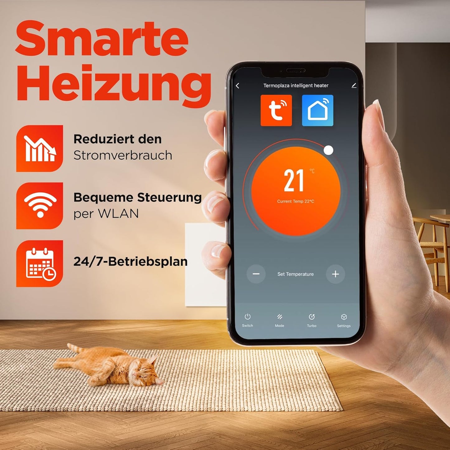 WiFi Infrarotheizung mit Thermostat, 400 W bis 10 m² Mit Wlan