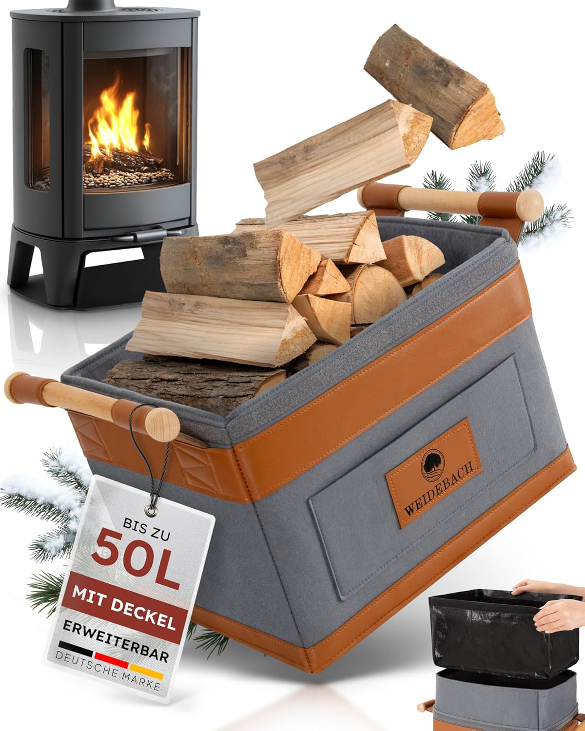 Holzkorb für Kaminholz, 1 Stück Grau