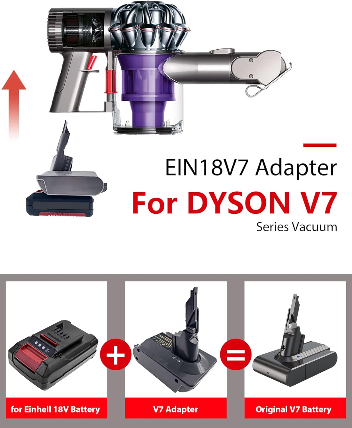 Adapter EIN18V7 für Einhell 18V Akku auf Dyson V7 Staubsauger, EIN18V7