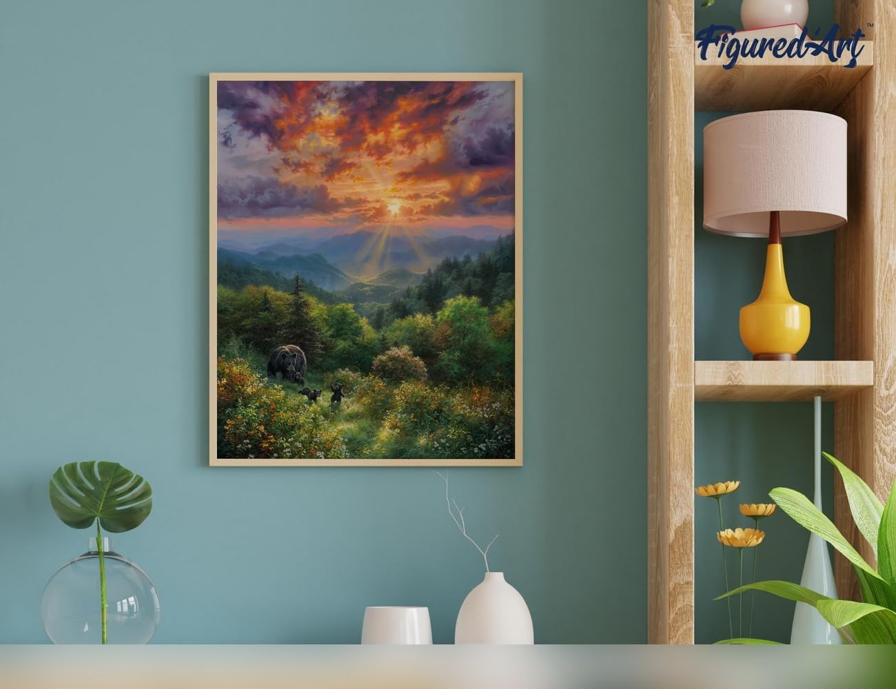 Malen nach Zahlen Set Bär und Sonnenuntergang, Bär und Sonnenuntergang 40x50cm Mit Keilrahmen (nicht gespannt)