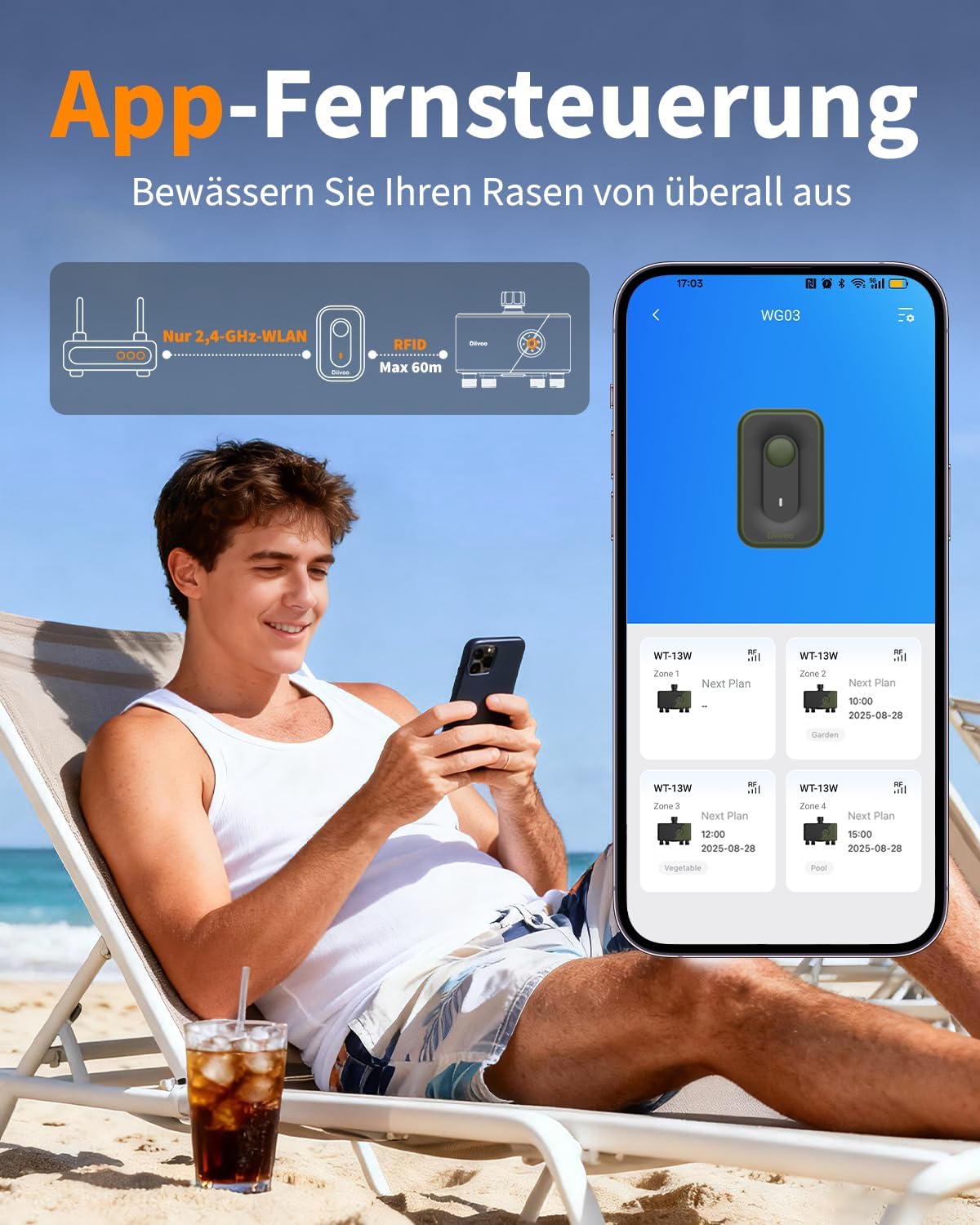 Bewässerungscomputer mit 4 Ausgängen, Alexa/Google Assistant-kompatibel