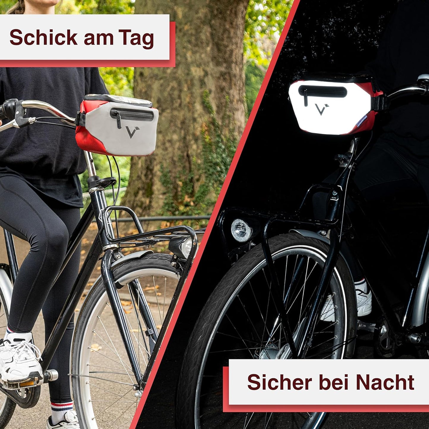 Wasserfeste Lenkertasche mit Handyfach und Reflektor, Rotreflective Adapter