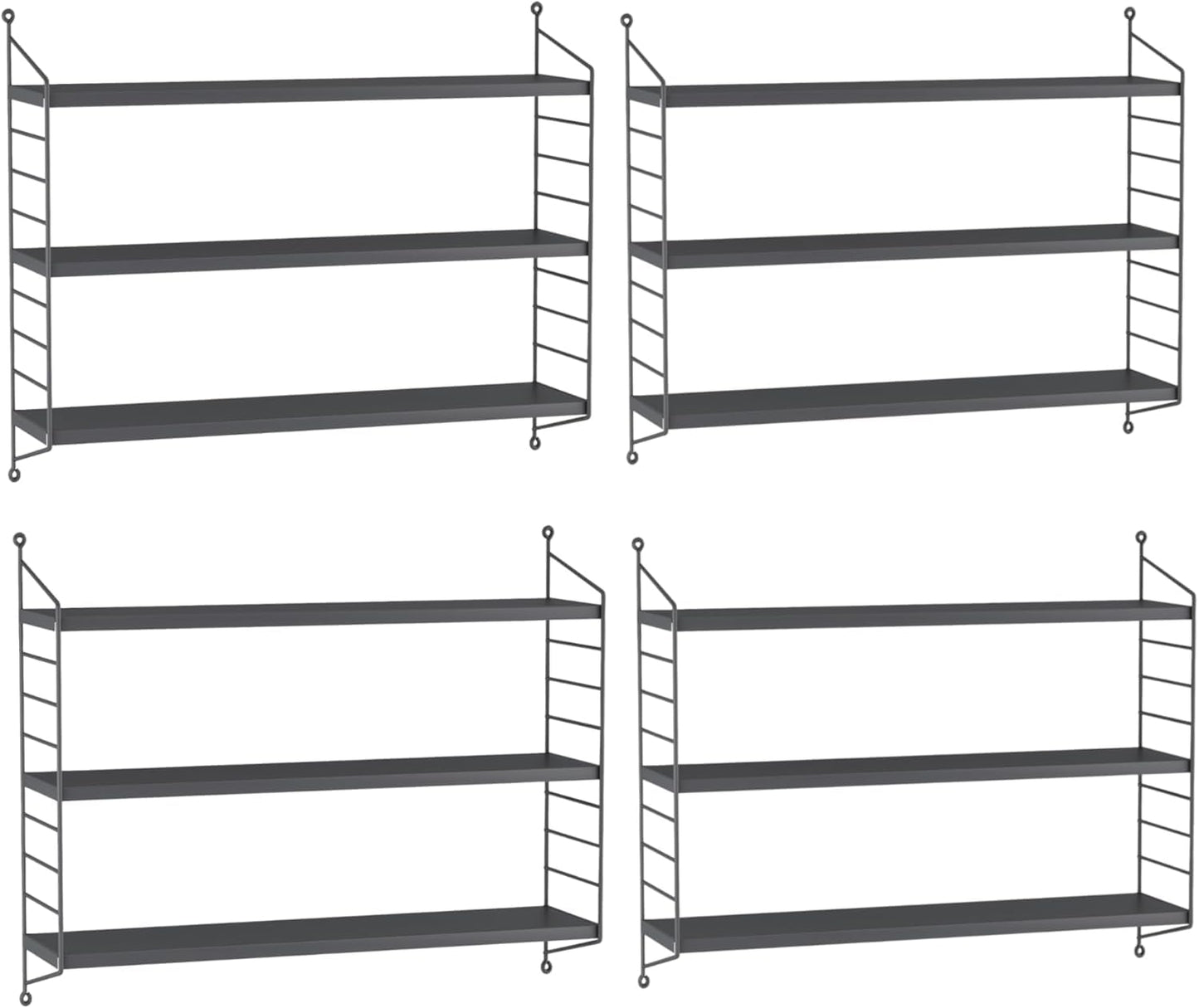 4er-Set Modulares Wandregal mit 3 Böden, Dunkelgrau 4