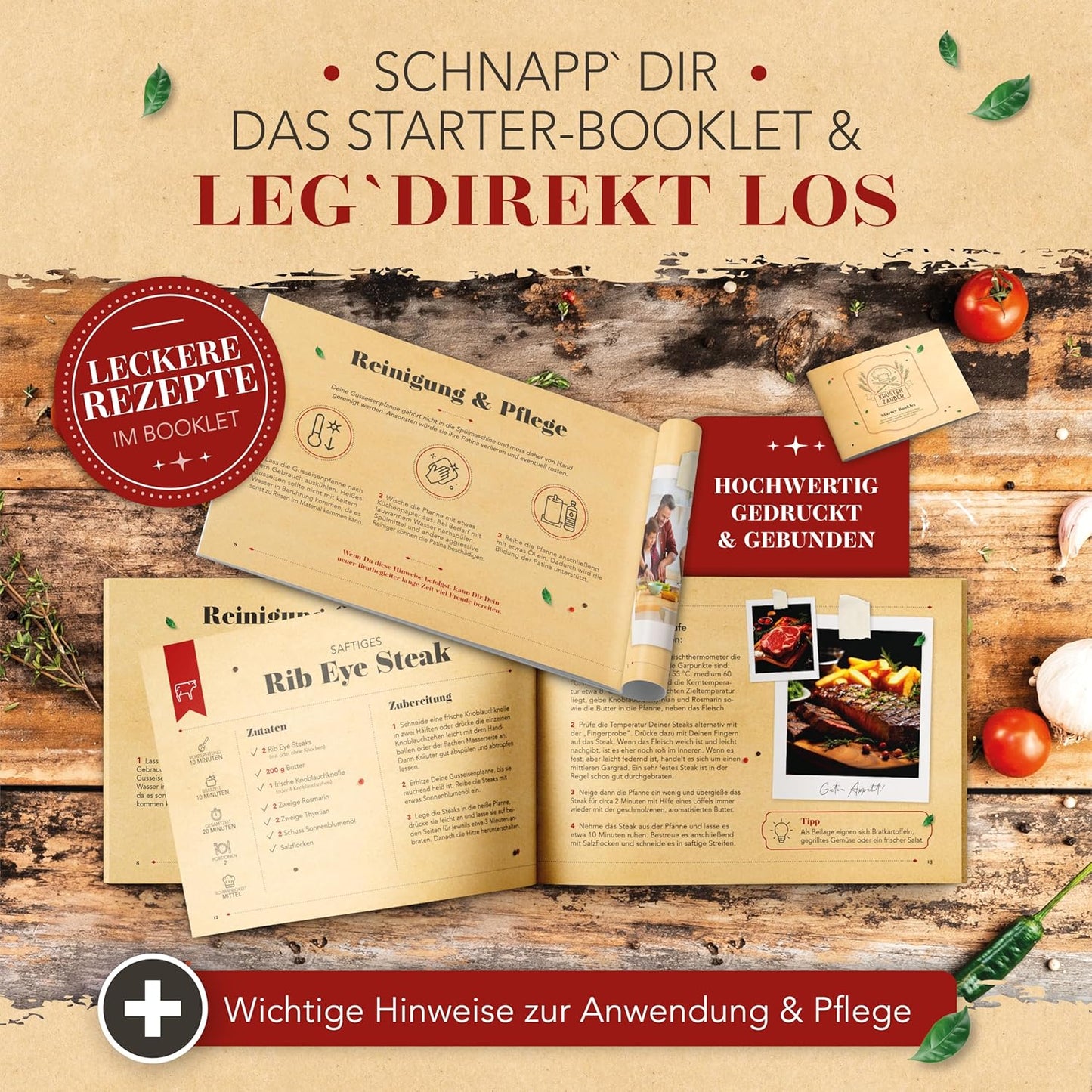 Gusseisenpfanne Induktion 20cm Set mit Deckel & Wender, 20 cm Geschliffene Pfanne + Deckel + Wender