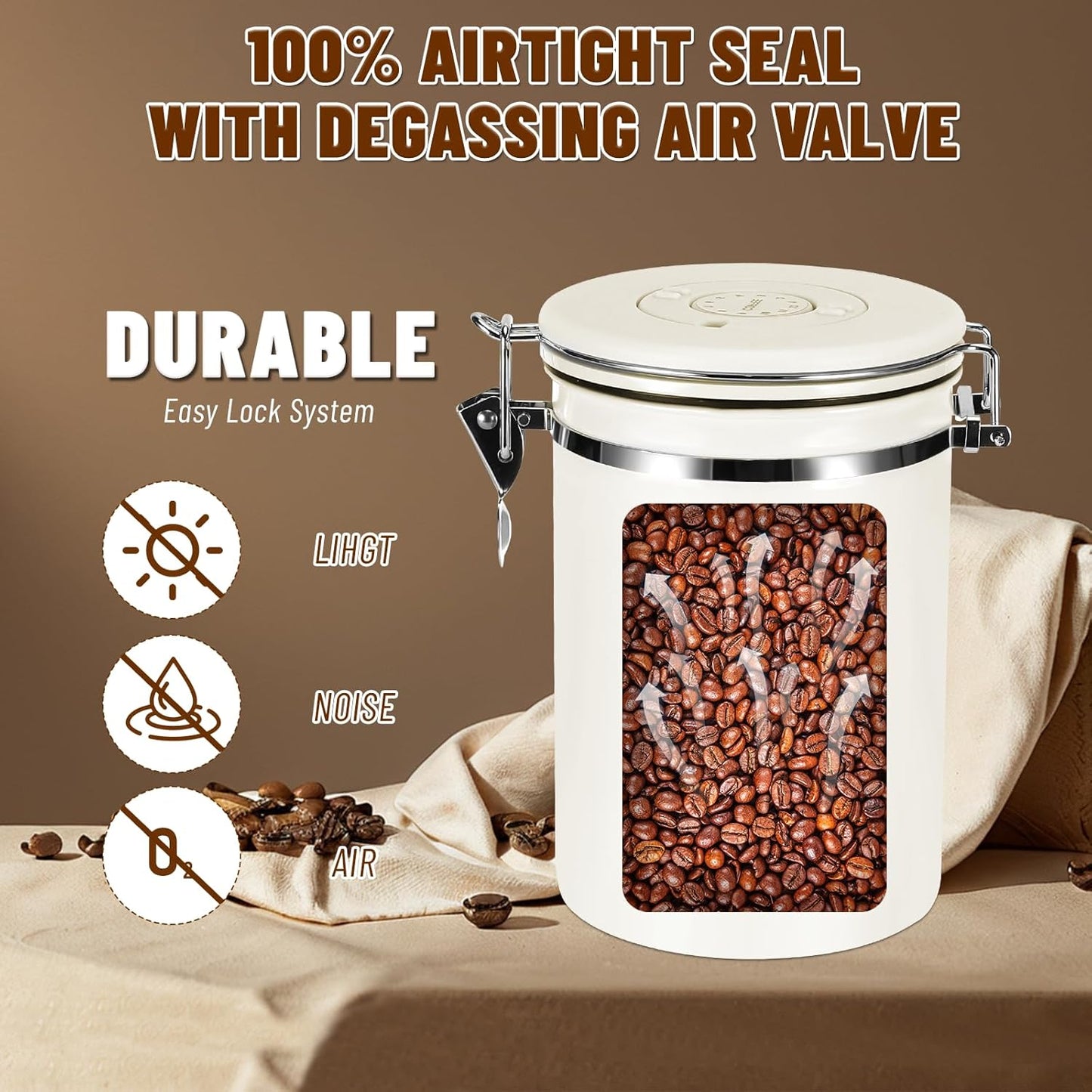 Vakuum Edelstahl-Kaffeedose mit Löffel (1,8 L), Weiss