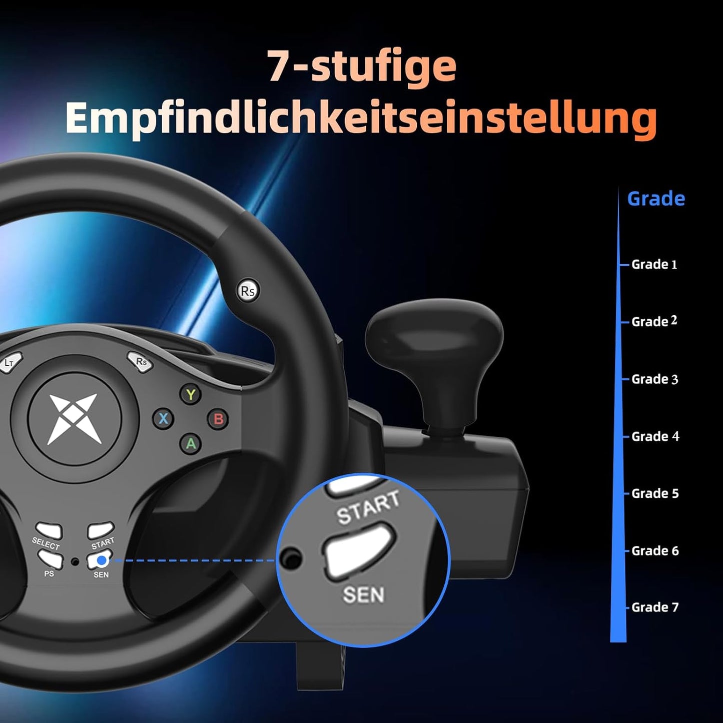 R270 Gaming Lenkrad mit Pedalen und Vibrationseffekt (270°)