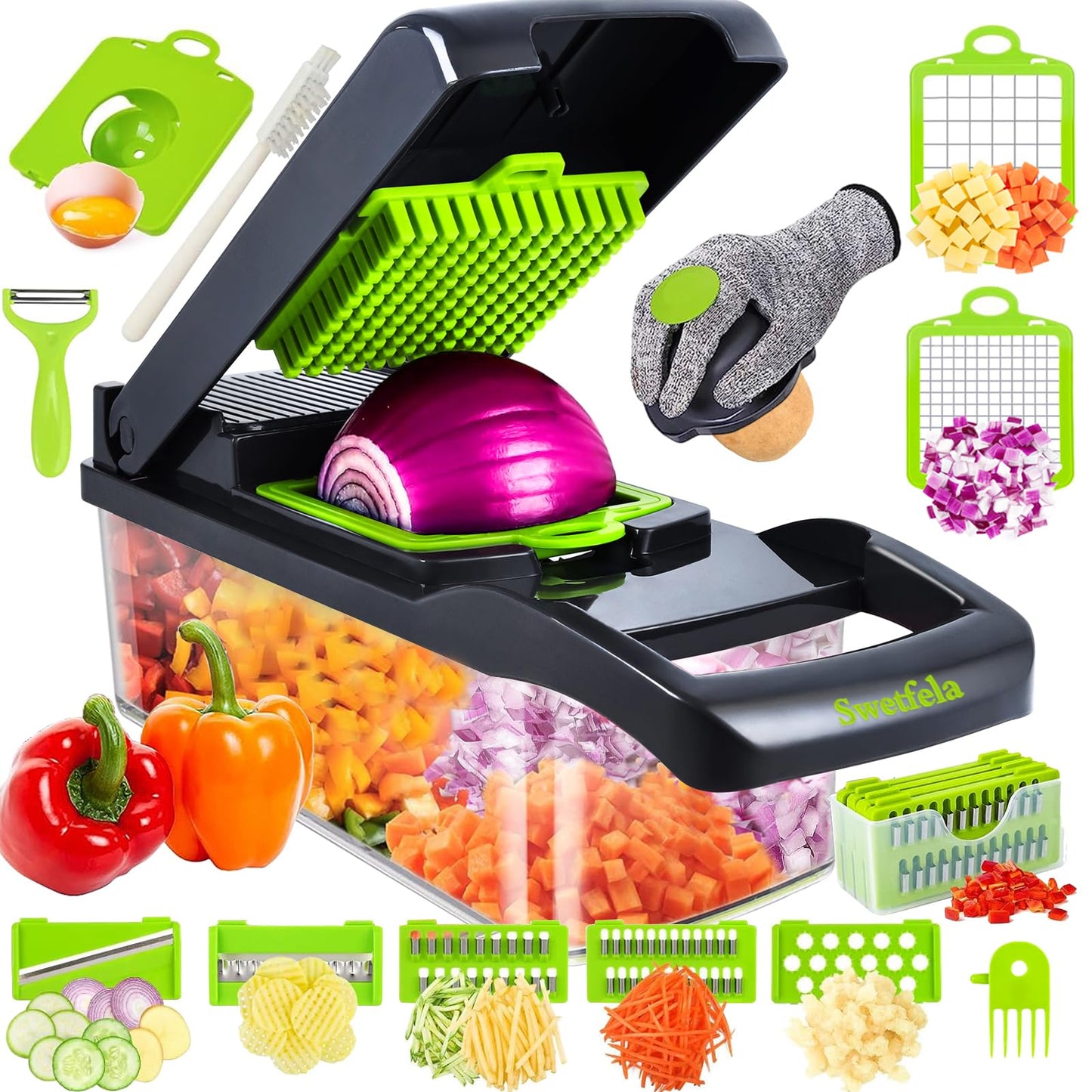 18-in-1 Gemüseschneider & Hobel mit Zubehör-Set, Grey Green