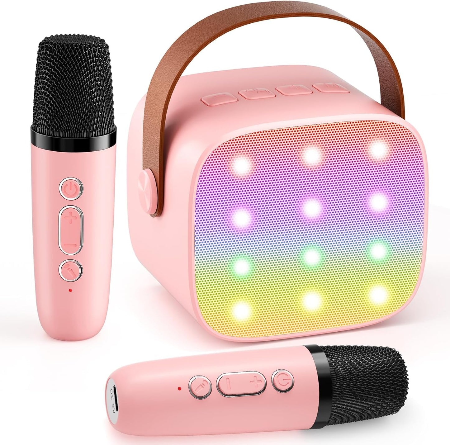 Tragbare Mini-Karaoke-Maschine mit 2 Mikrofonen, Rosa