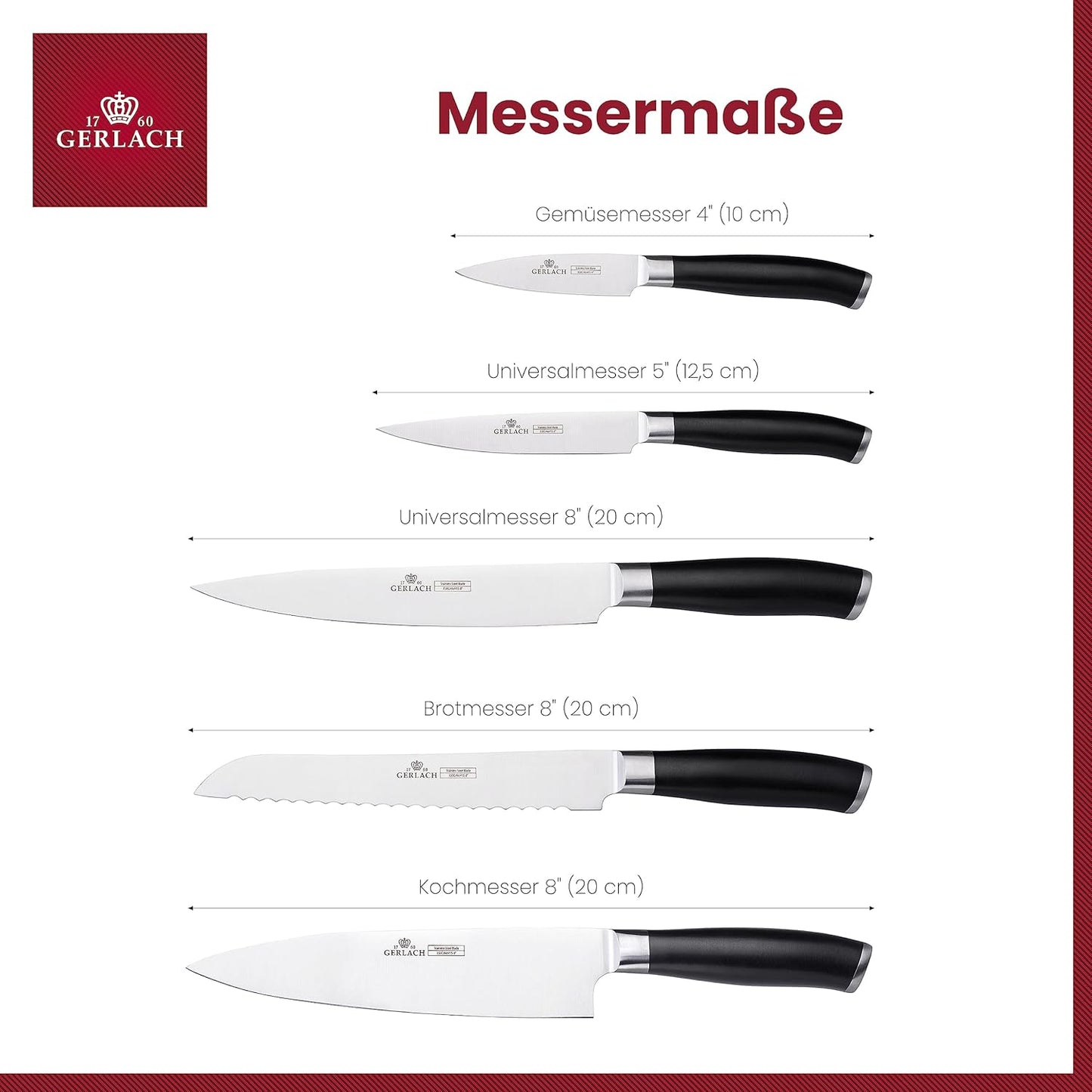 Deco Black, 5 Messer im Block + Wetzstahl