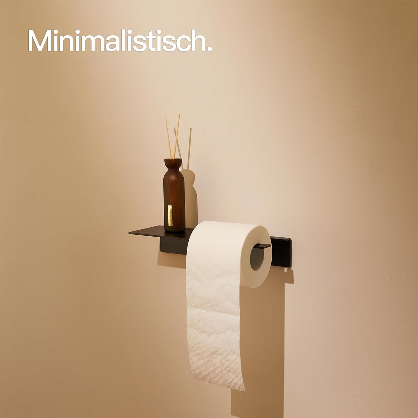 Toilettenpapierhalter zum Kleben mit Ablage, Mit Ablage Matt Schwarz