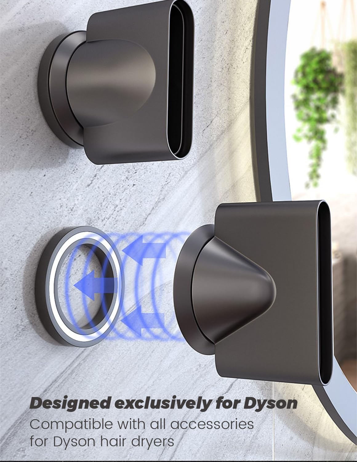 Fönhalterung für Dyson ohne Bohren (inkl. 3 Düsen), 3 Düsen Aufbewahrung
