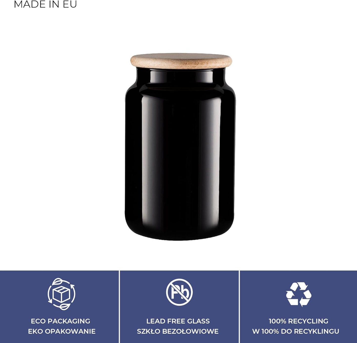 3er-Set Vorratsgläser (900 ml), Schwarz
