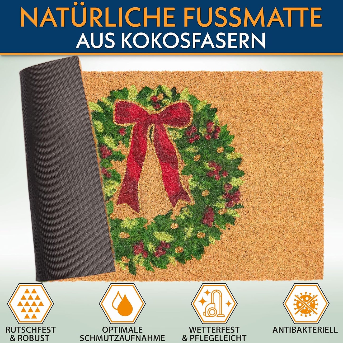 Weihnachtsfussmatte, 45 x 75 cm, Adventskranz
