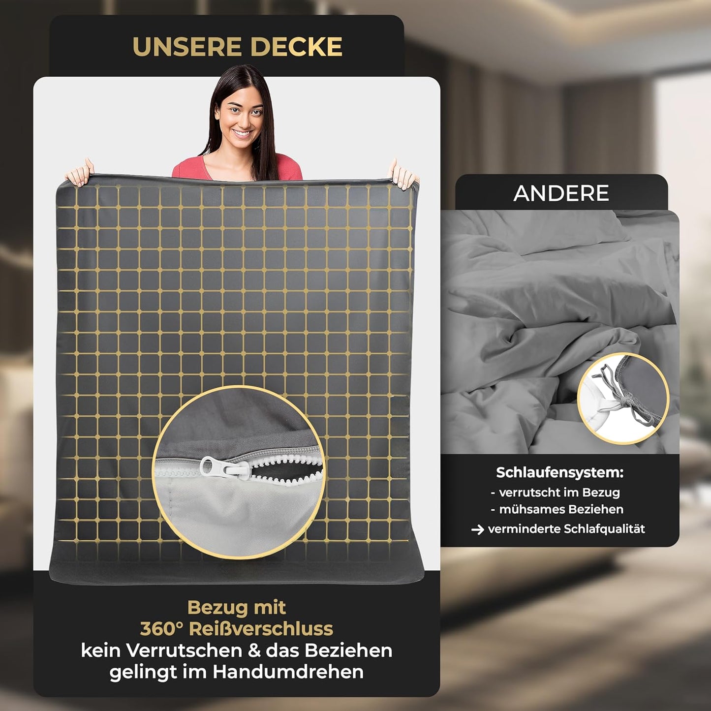 2in1 Gewichtsdecke mit Bettbezug, 8kg, 8kg - 135x200cm