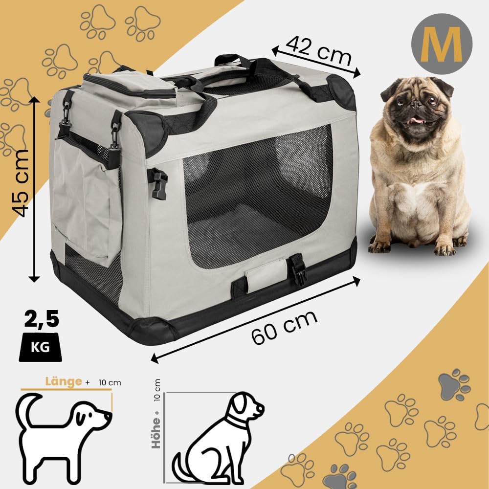Faltbare Hundetransportbox für Auto (M, 60x42x45 cm), M (60 x 42 x 45 cm) Creme