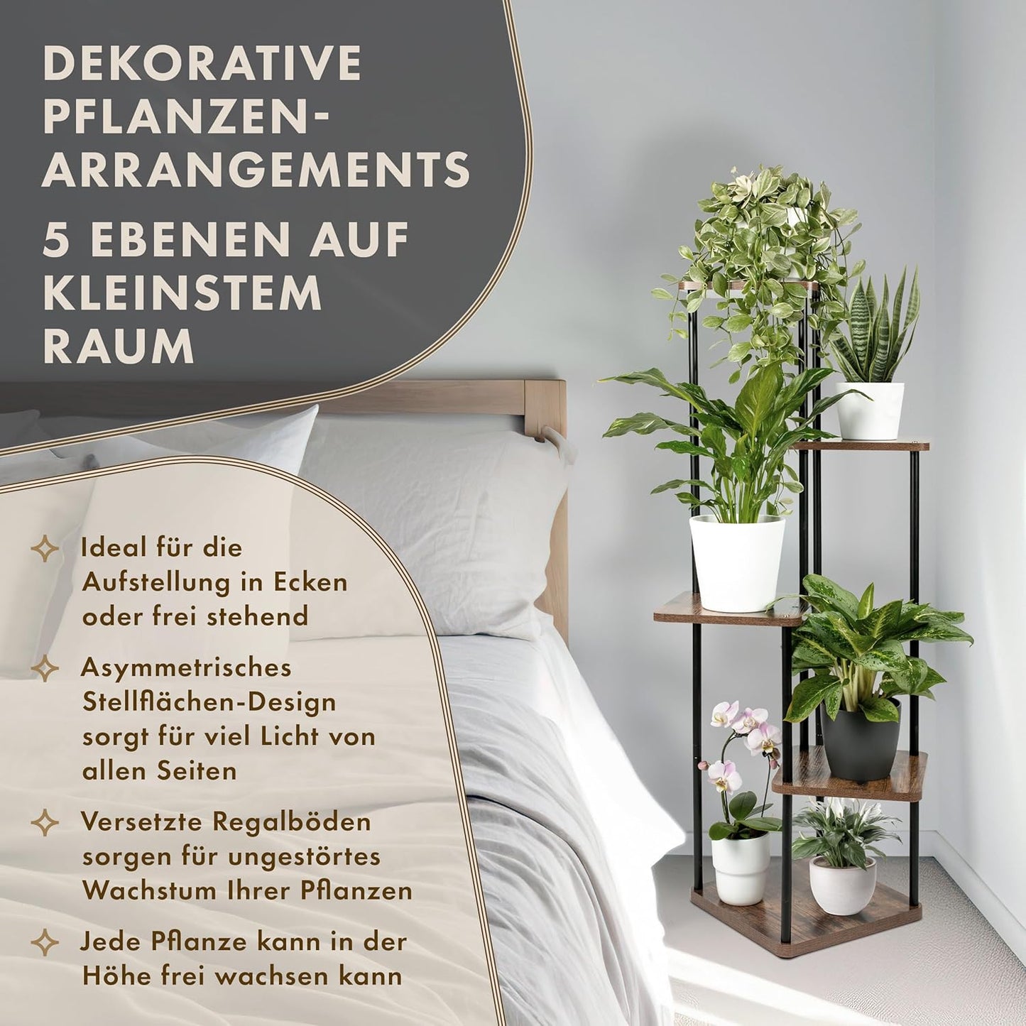 2er-Set Blumenständer - Tower, 5-Ebenen Eiche 2 St