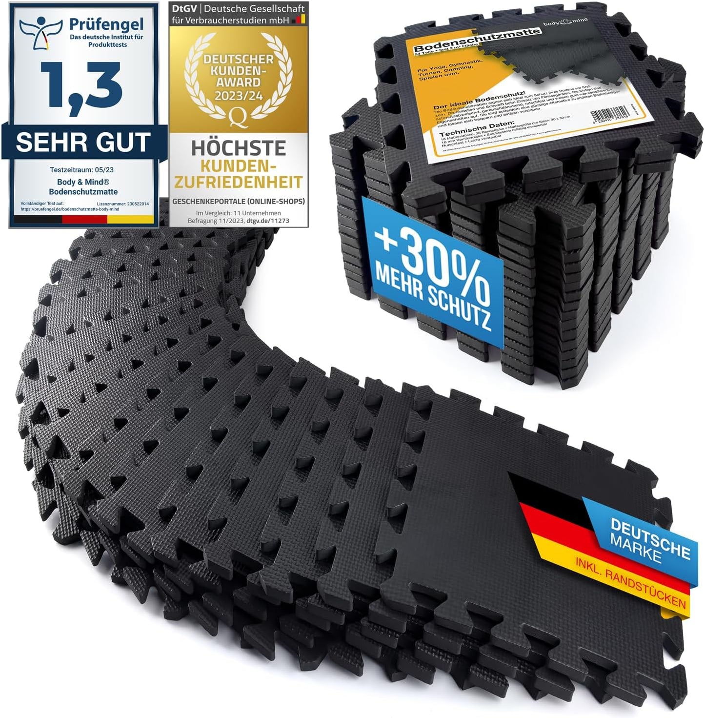 54-teiliges Boden-Schutzmatten Puzzle-Set für Fitnessgeräte, Schwarz