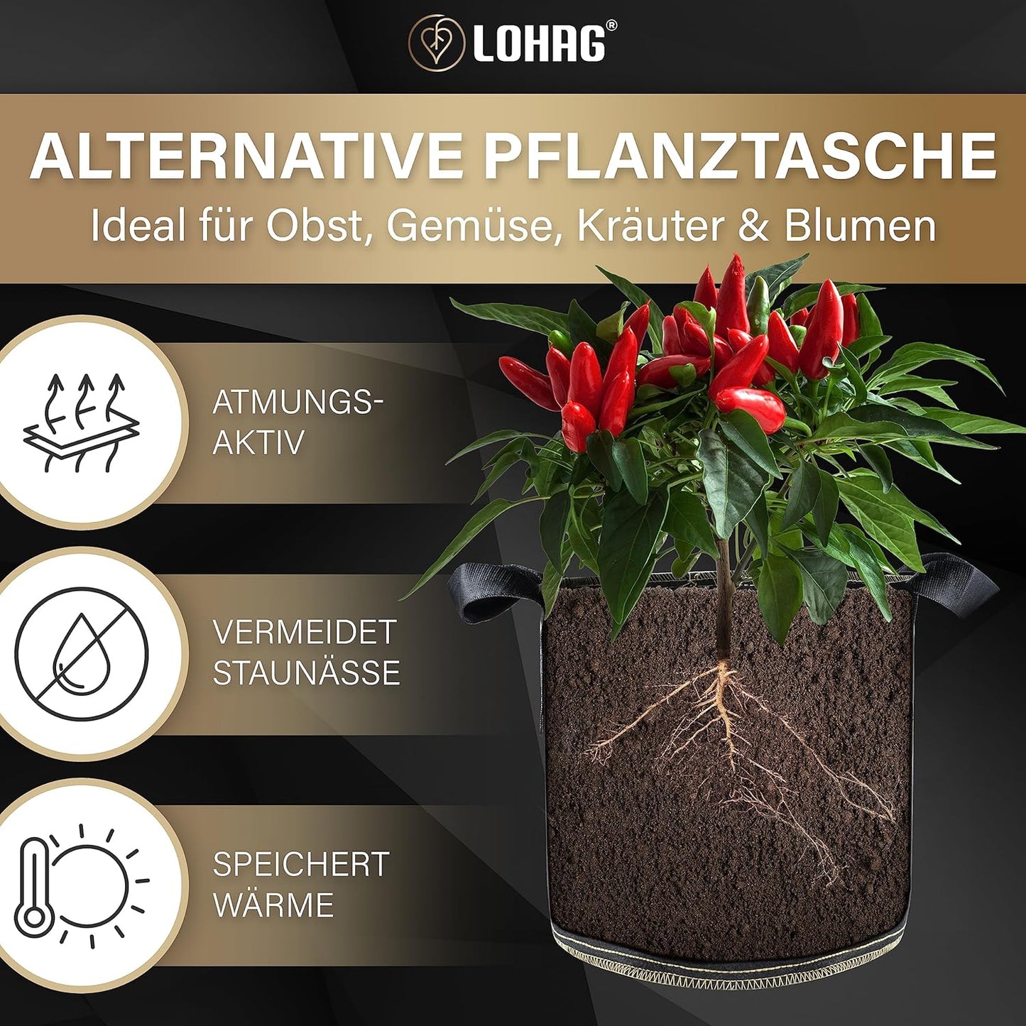 3er-Set Pflanzsack, 40 Liter, 10 Gallonen 3er Pack