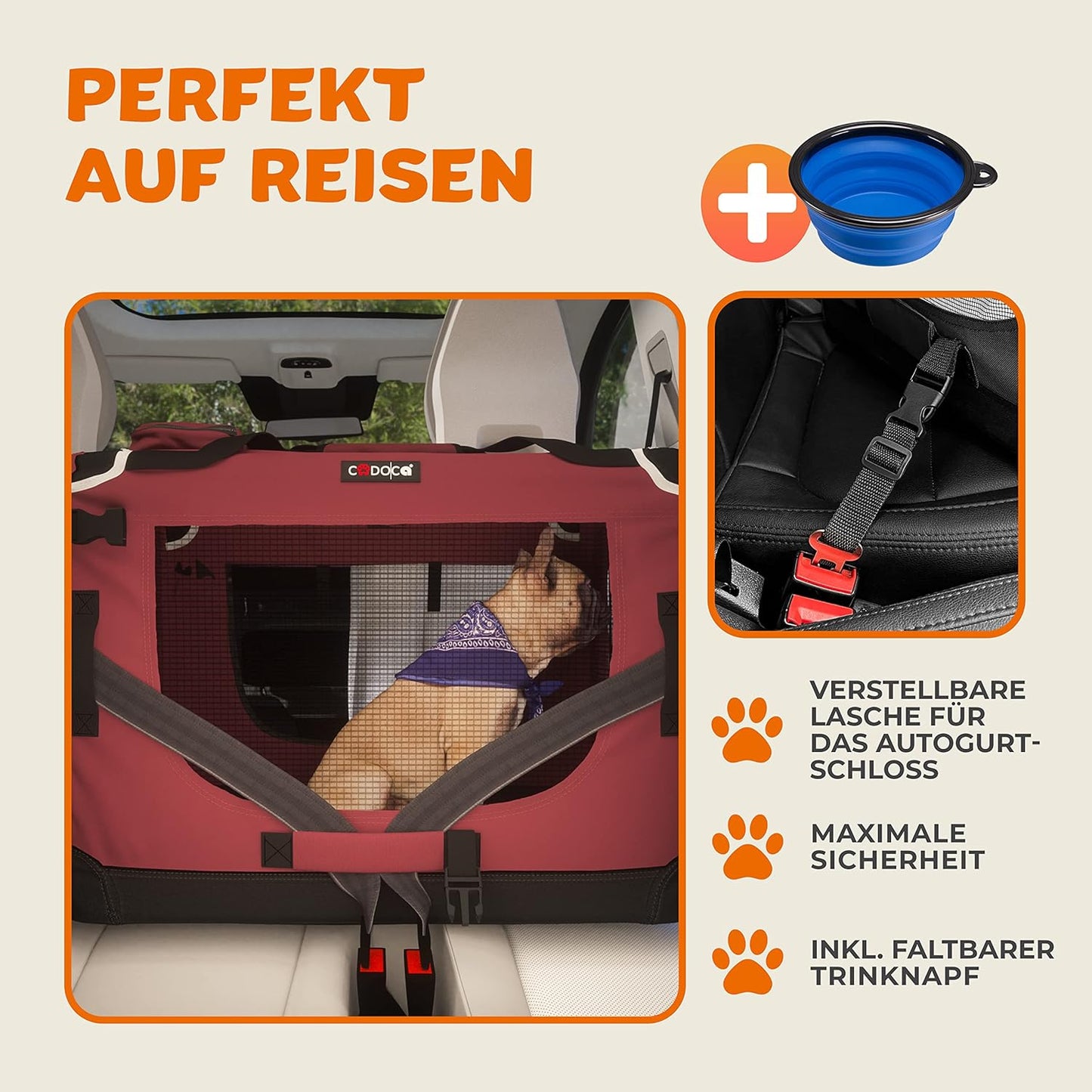 Faltbare Hundetransportbox (60x42x44cm), Dunkelrot L 60 x B 42 x H 44 cm