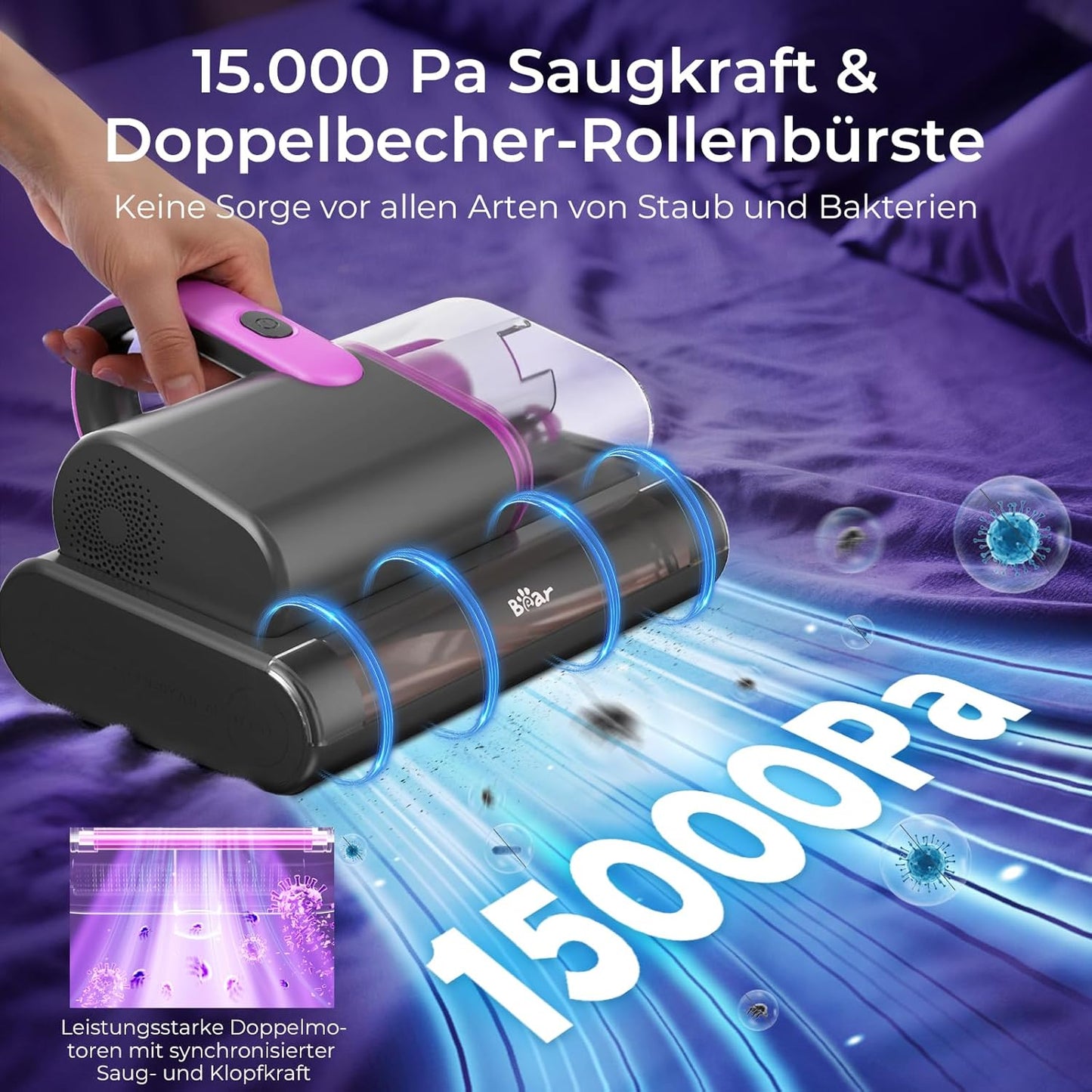 Milbensauger mit UV-C Licht und 15kpa Saugkraft