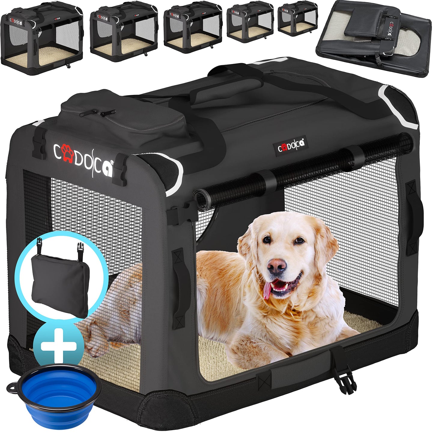 Faltbare Hundetransportbox, L 90 x B 60 x H 66 cm Anthrazit