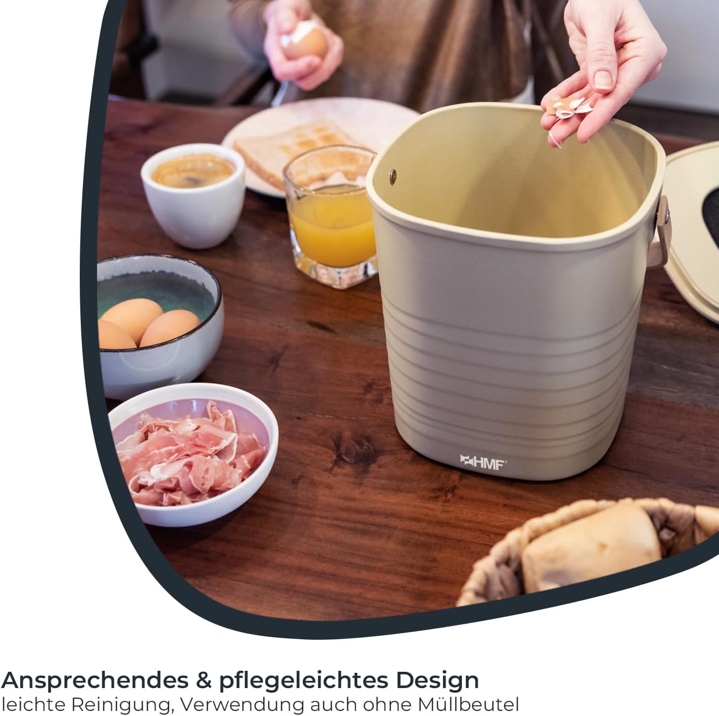 Geruchsdichter Biomülleimer, Beige 6 L