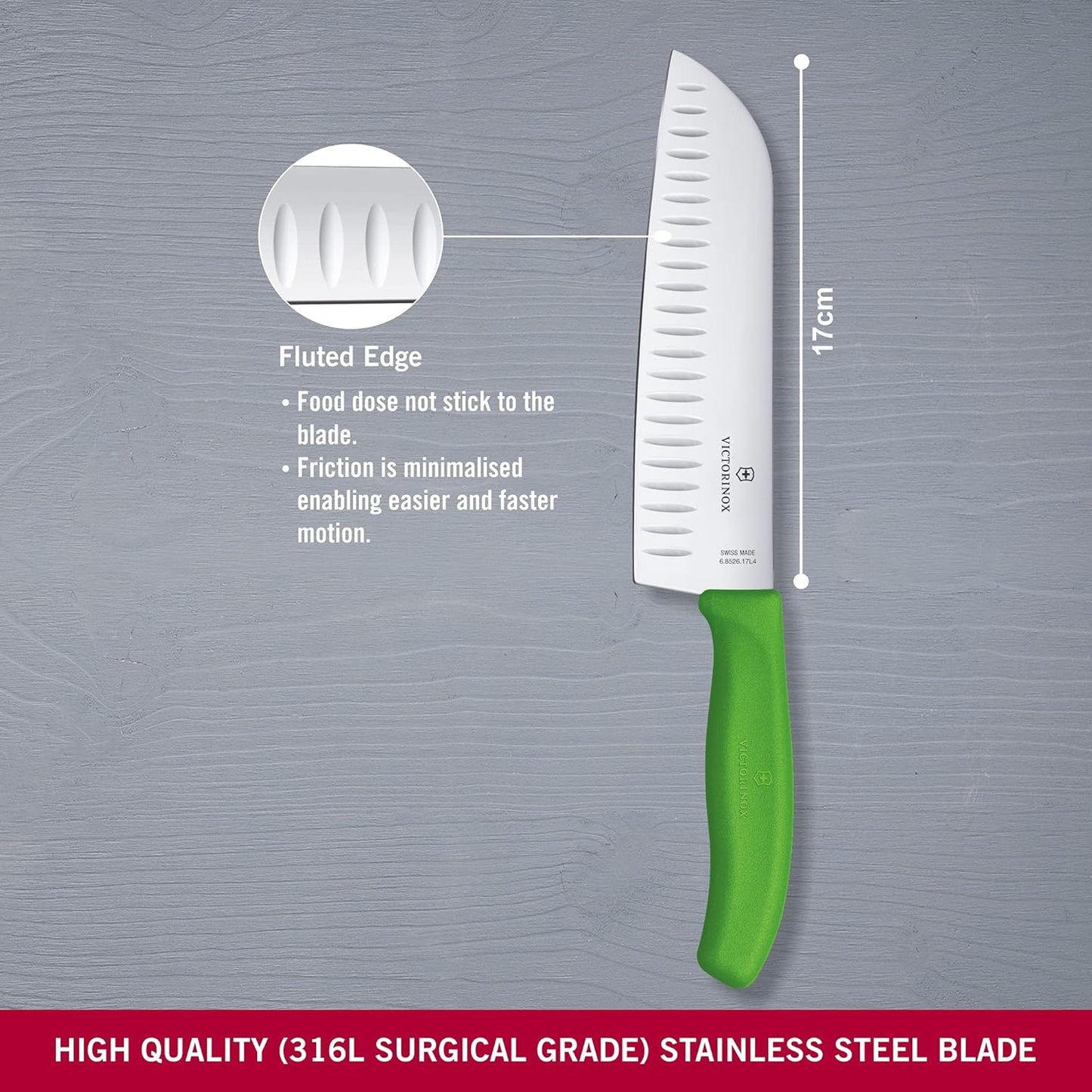 Swiss Classic - Santokumesser mit Kullenschliff, Grün Blister-Verpackung Single