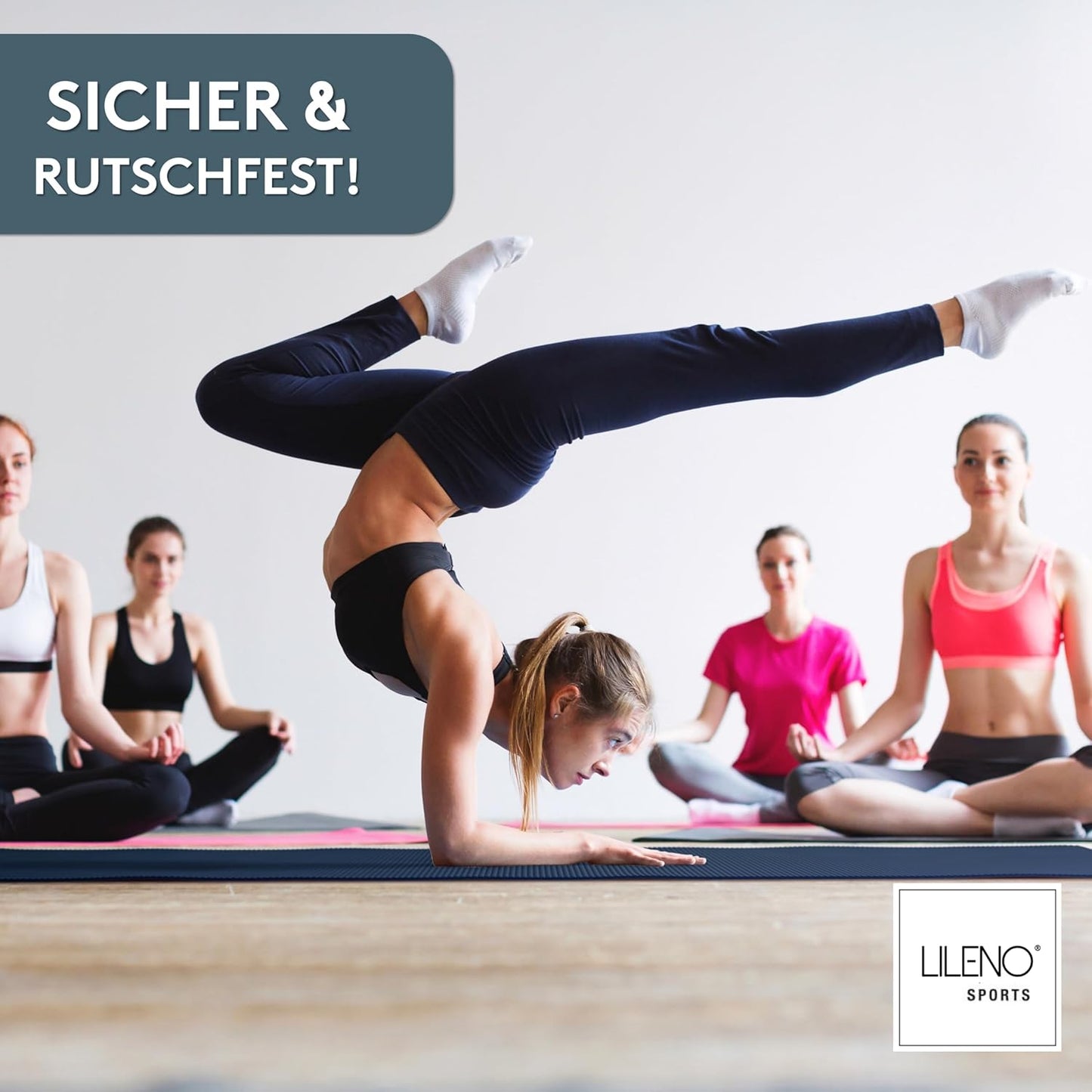 Yoga- und Fitnessmatte mit Tragegurt, 60 x 180 cm Midnight Blue