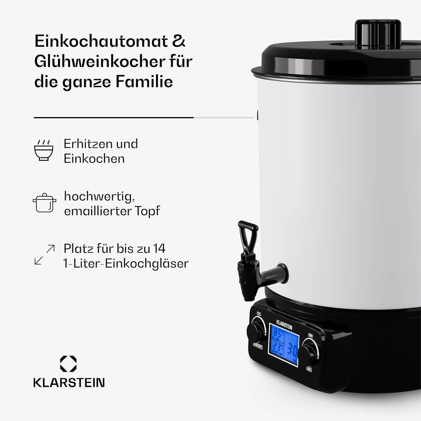 Digitaler Glühweinkocher & Einkochautomat mit Hahn, Weiss 27 Liter (digital)