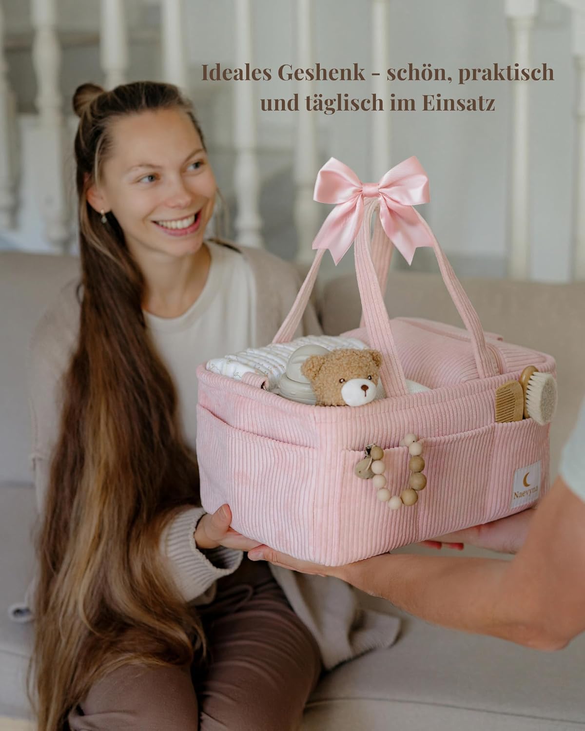 2-in-1 Wickelkorb Organizer mit Schultergurt und Windeltasche, Puderrosa