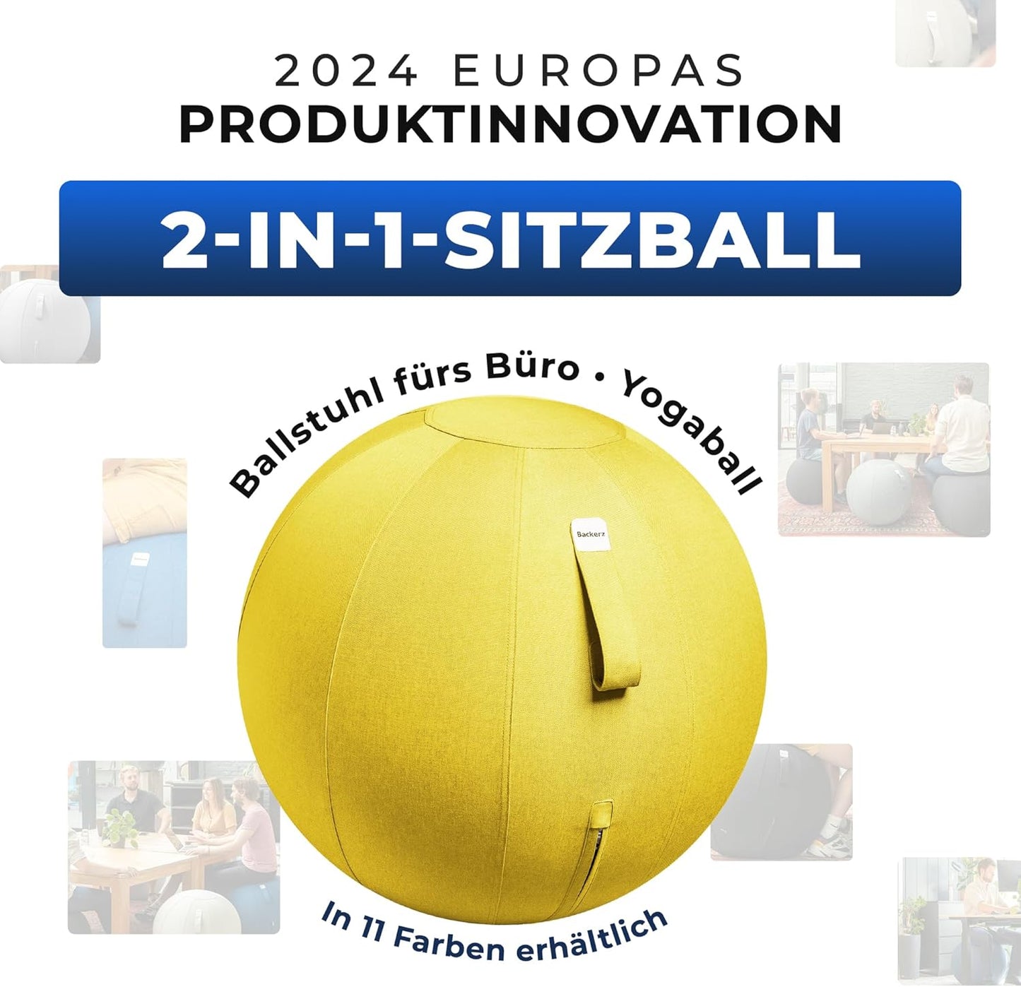 Ergonomischer Sitzball fürs Büro (65 cm), 65 cm Gelb