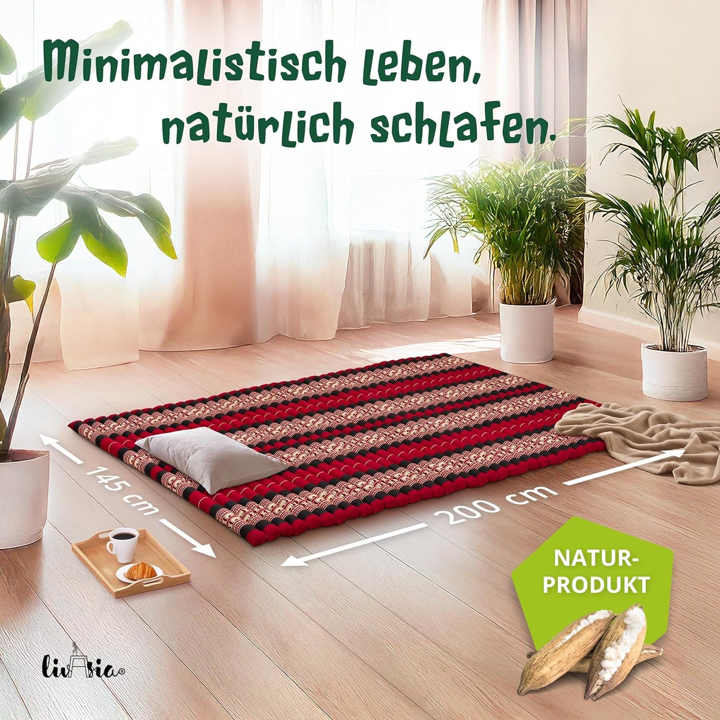 Rollmatratze Gästebett  200x145 cm, XL (200 x 145 cm) Rot/Elefanten