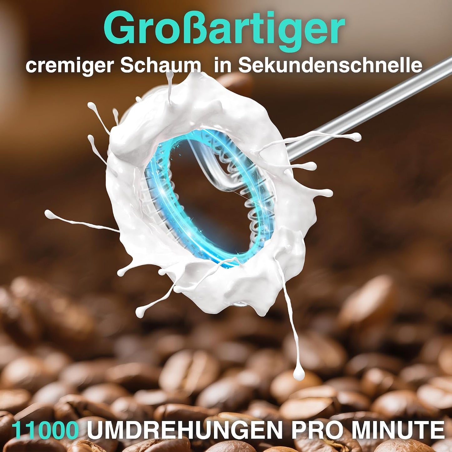 Wiederaufladbarer Hand-Milchaufschäumer mit Ständer, Weiss